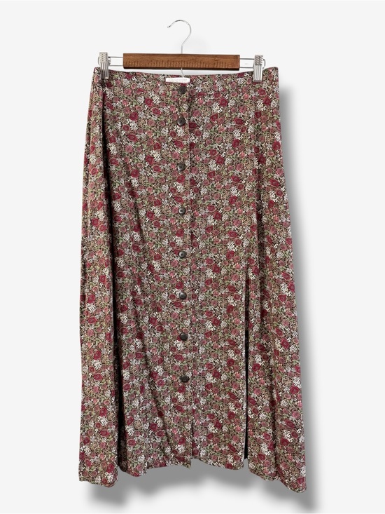 Christopher & Banks Dresses & Skirts - Christopher & Banks Midi Skirt Size 10 Button Front Black Red Floral Modest